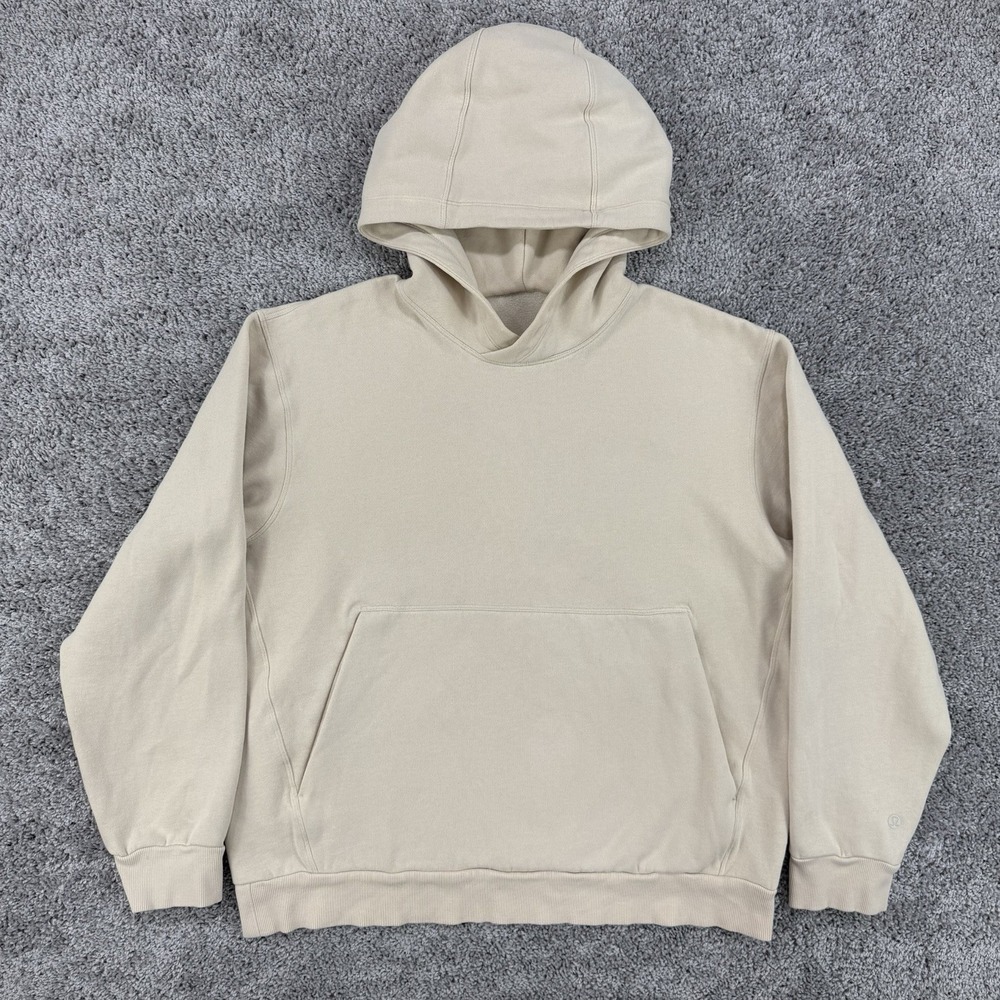 Lululemon Steady State Hoodie Men's M Beige Fleece Kangaroo Pocket